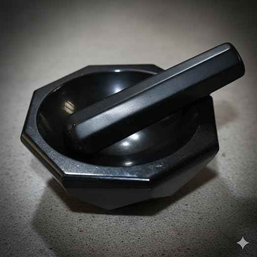 Black Agate Mortar and Pestle Set, 4-Inch Octagonal Grinding Tool, Premium Laboratory Grade Herb and Spice Crusher
