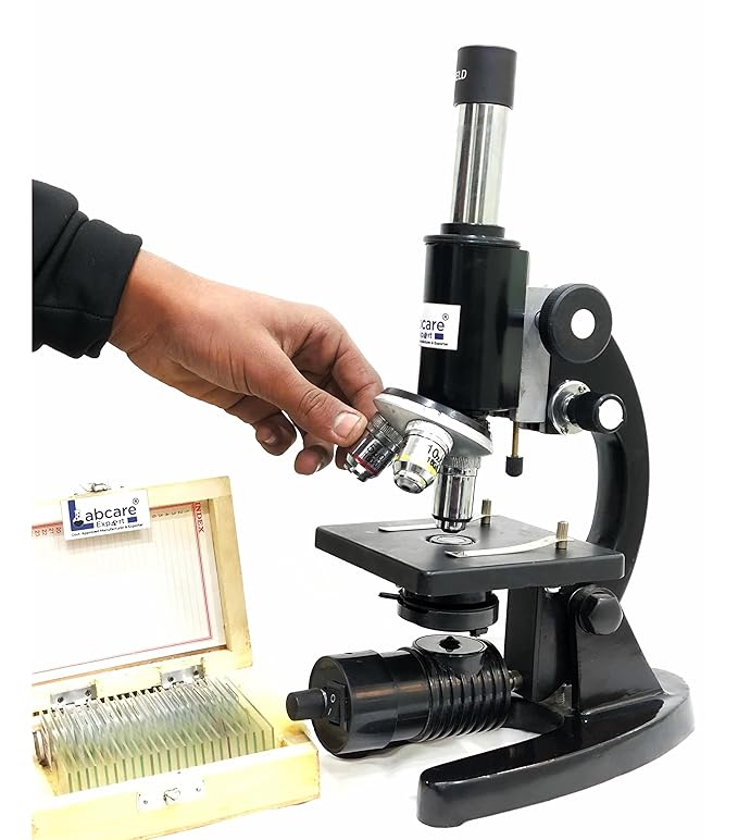 Compound Student Microscope with Light | 40X–1000X Magnification | Includes 50 Blank Slides & 25 Prepared Slides | Ideal for School, Lab, and Beginner Biology Use