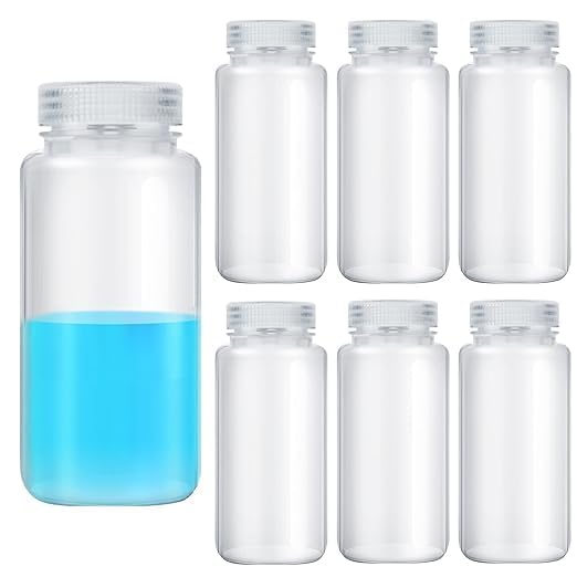 Polypropylene 6 Pcs 8oz Plastic Sample Bottles 250ml Wide Mouth Reagent Bottle Water Sample Container Lab Multipurpose Plastic Container with Lids PP Translucent Tool for Laboratories