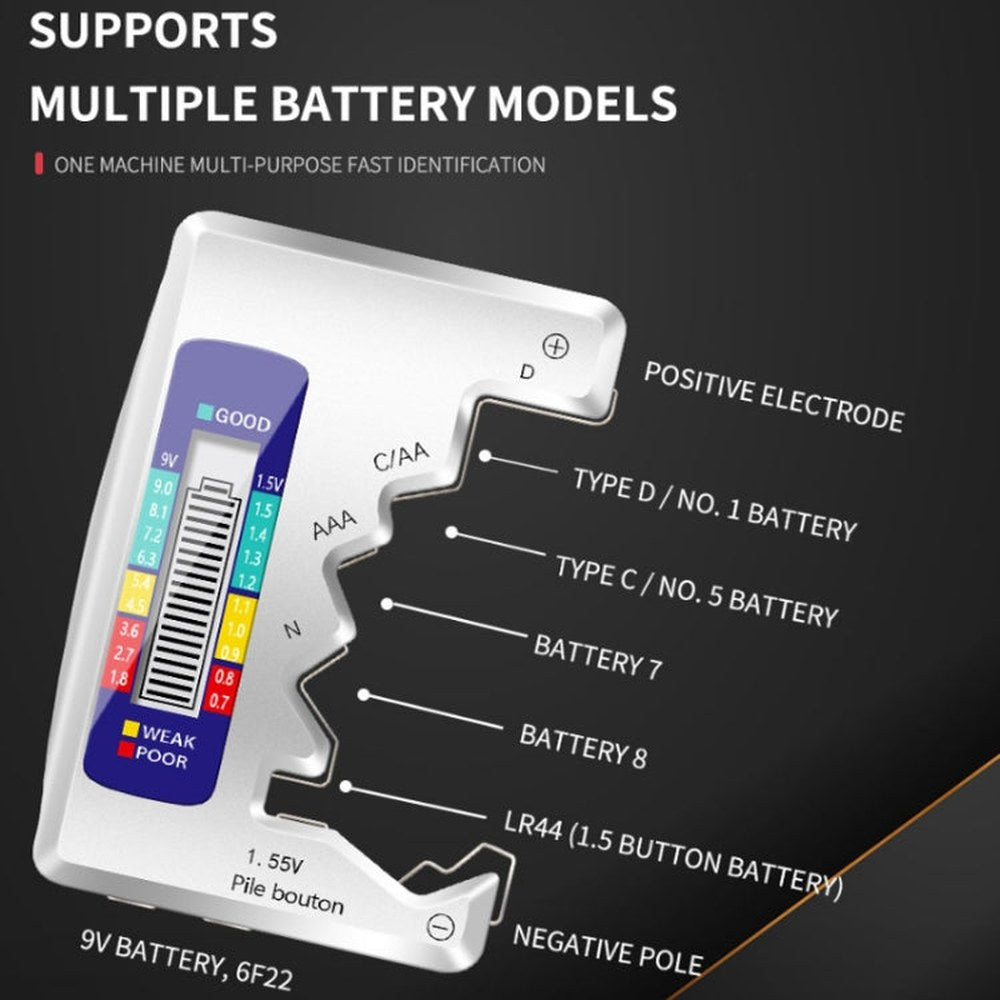 ANENG 1.5V/9V Battery Power Voltage Detector, Silver, Black