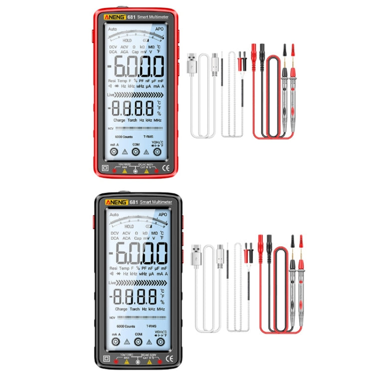ANENG 681 LCD Digital Display Screen Smart Automatic Range Rechargeable Multimeter, 681 Red, 681 Black laboratorydeal