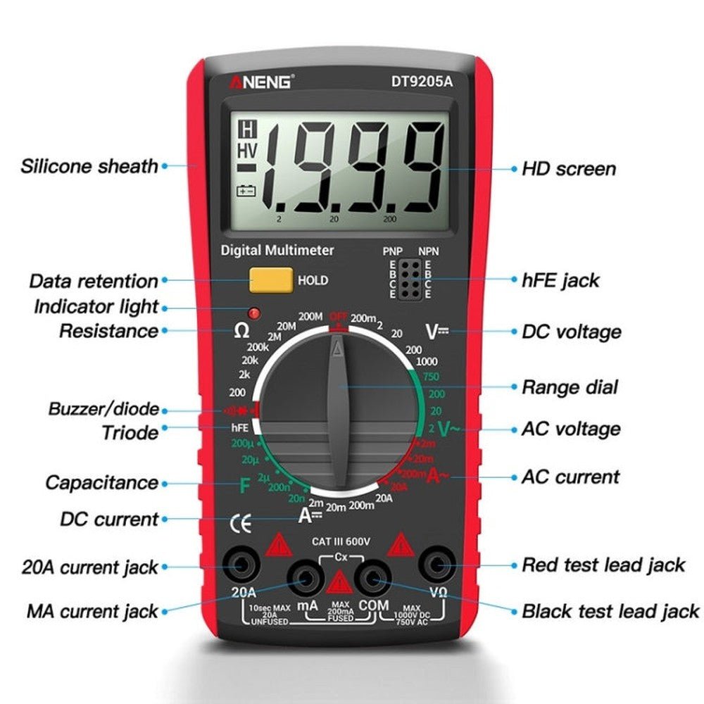 ANENG Automatic High - Precision Intelligent Digital Multimeter, DT9205A HOLD Key - laboratorydeal