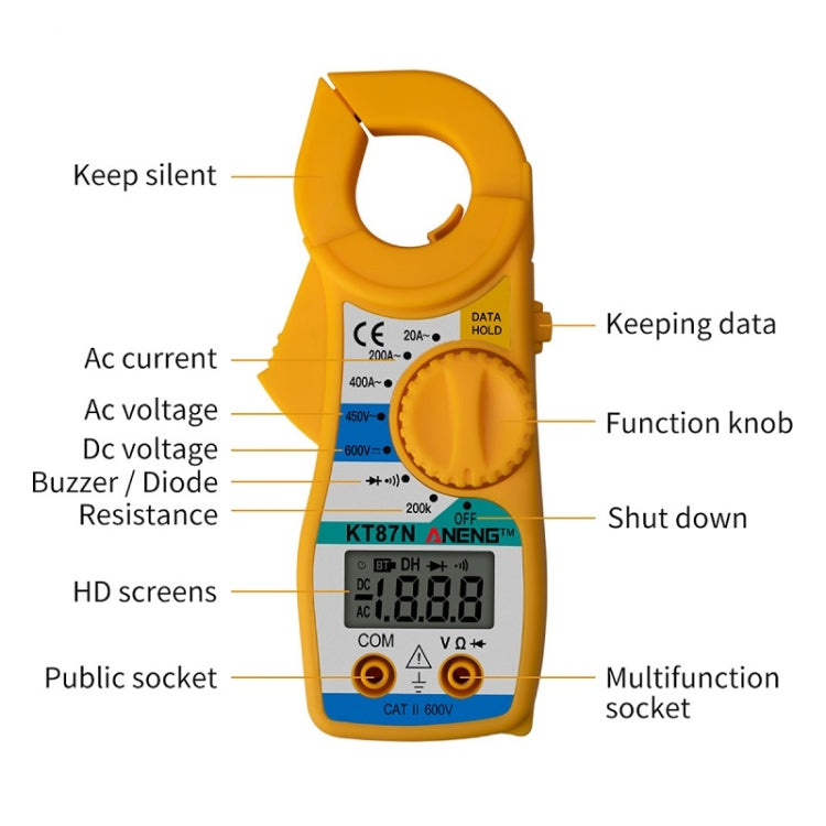 ANENG KT-87N Clamp Voltage And Current Measuring Multimeter, Yellow, Red, Blue, Gray laboratorydeal