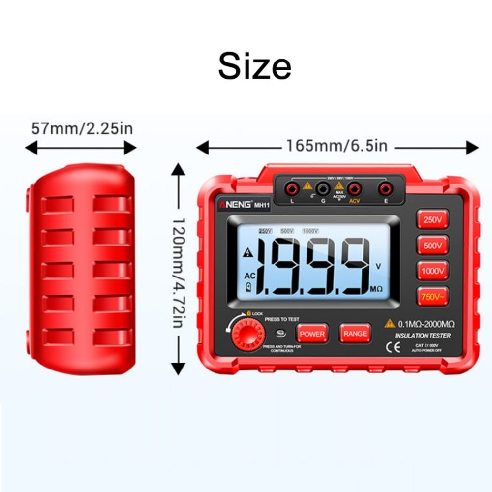 ANENG MH11 High Voltage Digital Insulation Resistance Voltage Tester, Red, Green