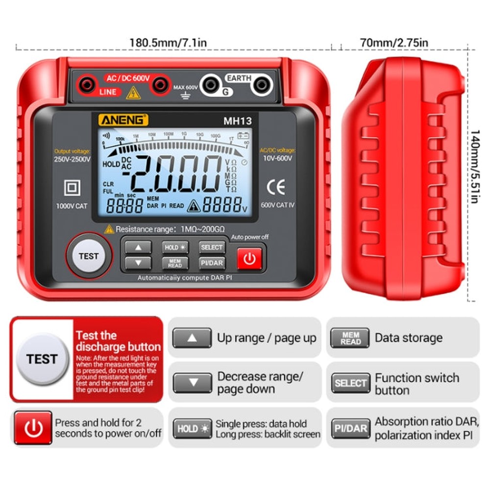 ANENG MH13 High Voltage Digital Electronic Meter Insulation Resistance Tester