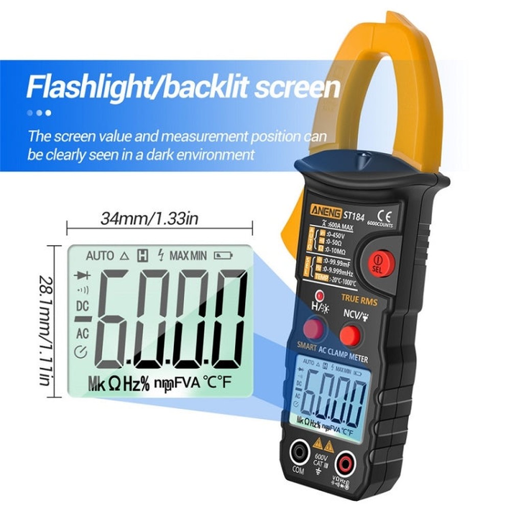 ANENG ST184 Automatically Identify Clamp-On Smart Digital Multimeter, Red, Black, Yellow