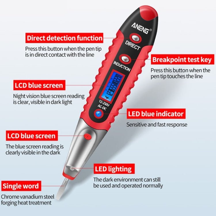 ANENG VD700 2pcs Sound and Light Alarm Non - contact Digital Display Sensor Multi - function Test Pen, Digital Display Pen (Yellow Green), Digital Display Pen (Black Yellow), Digital Display Pen (Black Red) - laboratorydeal