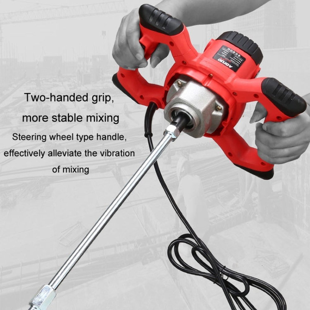 AOTUO 220V High Power Industrial Grade Electrical Mixer Handheld Concrete Paint Mixer, EU Plug Red, EU Plug Blue - laboratorydeal