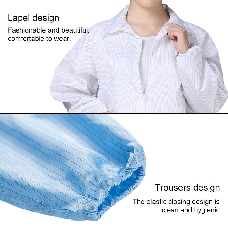 Anti Static Split Lapel Dustless Clothing Food Protection Stripe Clean Clothes, S, M, L, XL, XXL, XXXL - laboratorydeal