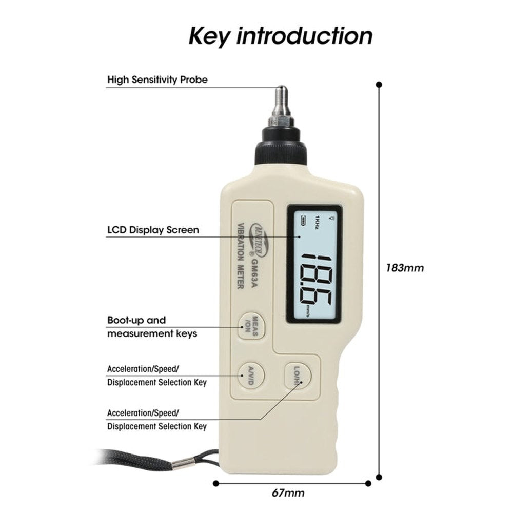 BENETECH GM63A Vibration Meter Digital Tester Vibrometer Analyzer Acceleration Velocity, BENETECH GM63A