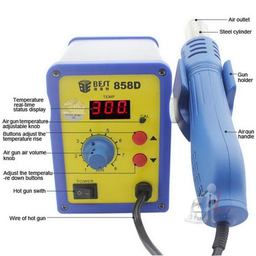 BEST BST-858D AC 220V 50Hz 650W LED Displayer Adjustable Temperature Unleaded Hot Air Gun with Helical Wind, BST-858D US Plug