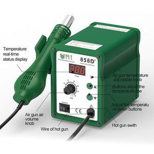 BEST BST-858D+ AC 220V 50Hz 650W LED Displayer Adjustable Temperature Unleaded Hot Air Gun with Helical Wind, BST-858D+  EU Plug, BST-858D+ US Plug