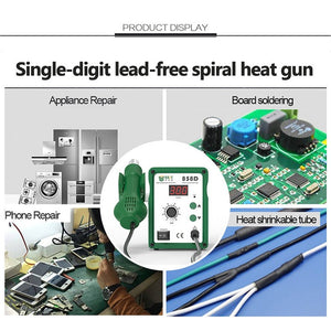 BEST BST-858D+ AC 220V 50Hz 650W LED Displayer Adjustable Temperature Unleaded Hot Air Gun with Helical Wind, BST-858D+  EU Plug, BST-858D+ US Plug