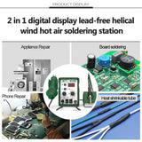 BEST BST-878D 2 in 1 AC 220V 700W LED Displayer Helical Wind Adjustable Temperature Unleaded Hot Air Gun + Solder Station & Soldering Iron, BST-878D EU Plug, BST-878D US Plug