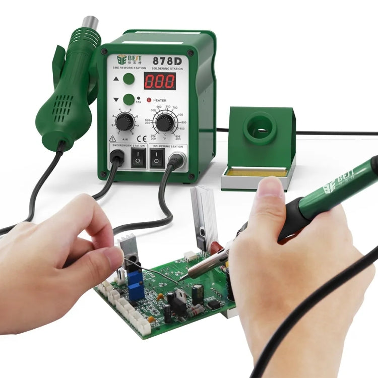 BEST BST-878D 2 in 1 AC 220V 700W LED Displayer Helical Wind Adjustable Temperature Unleaded Hot Air Gun + Solder Station & Soldering Iron, BST-878D EU Plug, BST-878D US Plug laboratorydeal