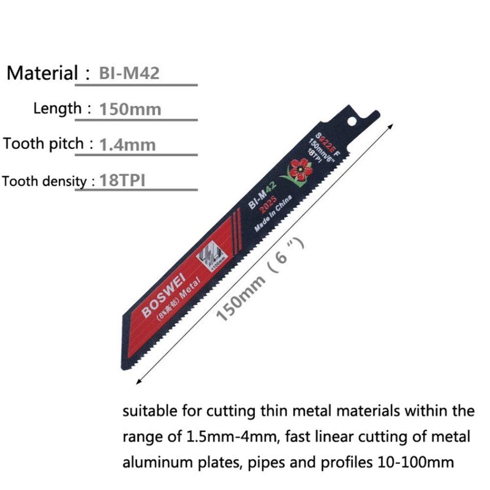 BOSWEI Hardcore Reciprocating Saw Strip Fine Teeth Saber Saw Blade Metal Plastic Wood Bimetal Curve Saw Blade, S922EF, S1122BF, S1122EF, S1222BF, S1222EF - laboratorydeal