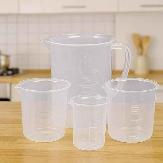 ESAW Multipurpose Measuring Cup/Beaker/Jug Set for Kitchen, Cooking, Science Labs, Baking, Car Service & Schools – BPA-Free Plastic, Set of 5 (1000ml, 500 ml, 250ml, 100ml, 50ml)