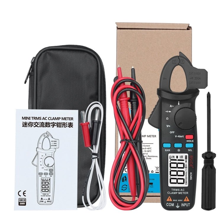 BSIDE ACM81 Digital Clamp Meter Auto-Rang 1mA Accuracy 200A Current DC AC Multimeter, ACM81 Black laboratorydeal
