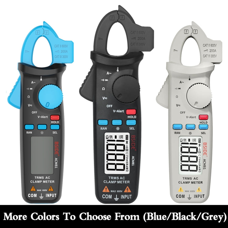 BSIDE ACM81 Digital Clamp Meter Auto-Rang 1mA Accuracy 200A Current DC AC Multimeter, ACM81 Black laboratorydeal
