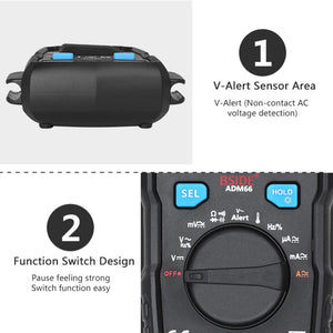 BSIDE ADM66 Handheld Household 6000 Count AC / DC Current Voltage Capacitor Automatic Range Multimeter with LCD Backlight & Card Slot Function