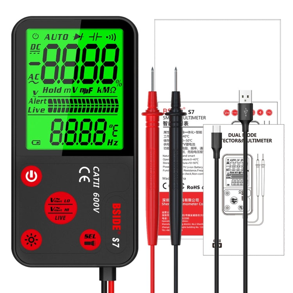 BSIDE ADMS7 Smart Thin Digital Multimeter Counts DC AC Voltmeter, Standard Charging Model, Charging Model With Tool Package