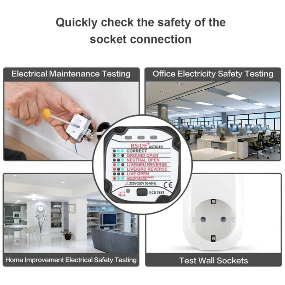 BSIDE AST01 Plug Power Tester Electrical Socket Detector, US Plug, EU Plug, UK Plug