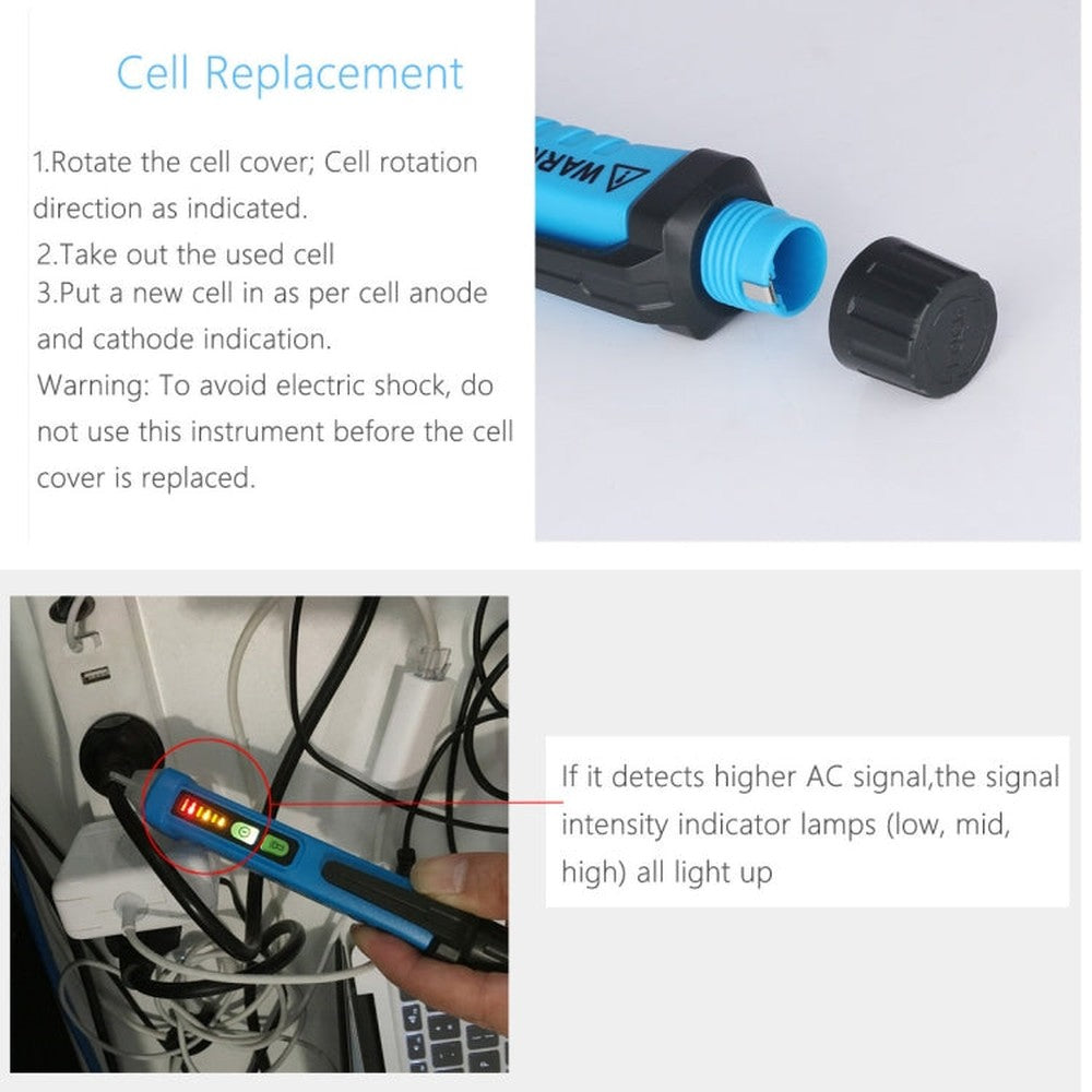 BSIDE AVD05 Non-contact AC Voltage Detectors 12~1000V Induction Electroprobe Pen Type ACV Electric Testers Household Tool wtih LED Light, 12~1000V