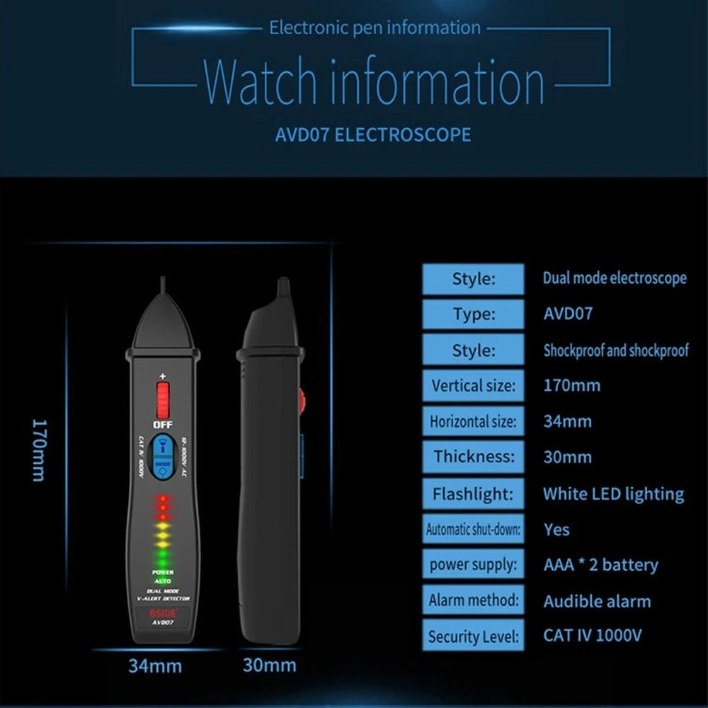 BSIDE AVD07 Smart Dual Mode Electric Pen Non-Contact Break-Point Sensing AC Voltage Tester, AVD07