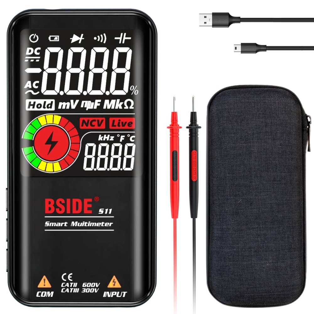 BSIDE Digital Multimeter 9999 Counts LCD Color Display DC AC Voltage Capacitance Diode Meter, S10 Dry Battery Version (Black), S10 Dry Battery Version (Red), S11 Recharge Version (Black), S11 Recharge Version (Red)