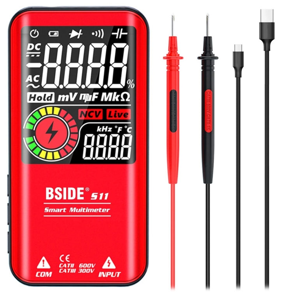 BSIDE Digital Multimeter 9999 Counts LCD Color Display DC AC Voltage Capacitance Diode Meter, S10 Dry Battery Version (Black), S10 Dry Battery Version (Red), S11 Recharge Version (Black), S11 Recharge Version (Red)