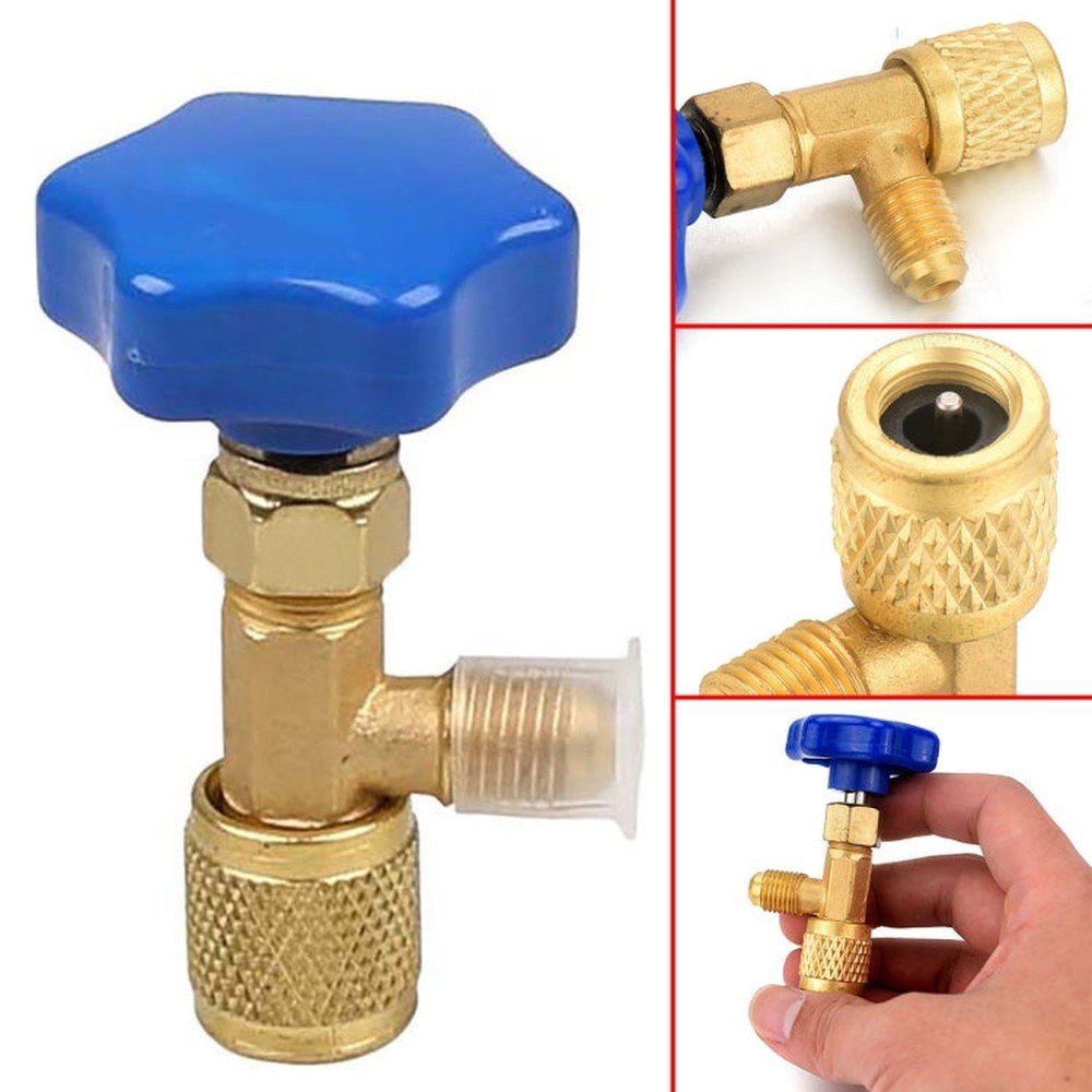 Blue Metal Valve Bottle Opener 1/4 SAE Connector Dispensing Refrigerant Valve Bottle Openers for R22 R134a R410A, Blue Metal Valve Bottle - laboratorydeal