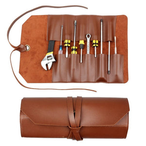 CL97 Multi - Function Toolkit Bundled Leather Tool Bag Double Thickened Two - Purpose Wrench Bag, Black, Brown - laboratorydeal