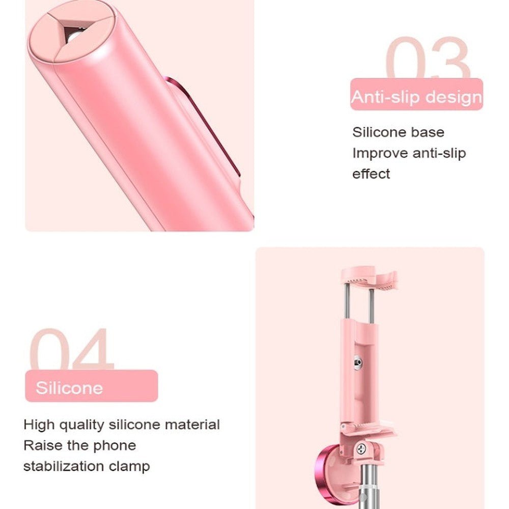 CYKE N - MY Integrated Tripod Bluetooth Live Selfie Stick, Black, Pink - laboratorydeal