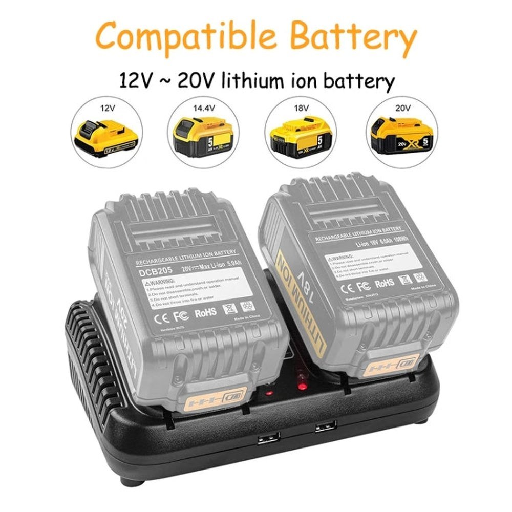 DCB102 For DeWalt 10.8V - 20V Lithium Battery Dual Charger, US, EU, UK, AU - laboratorydeal