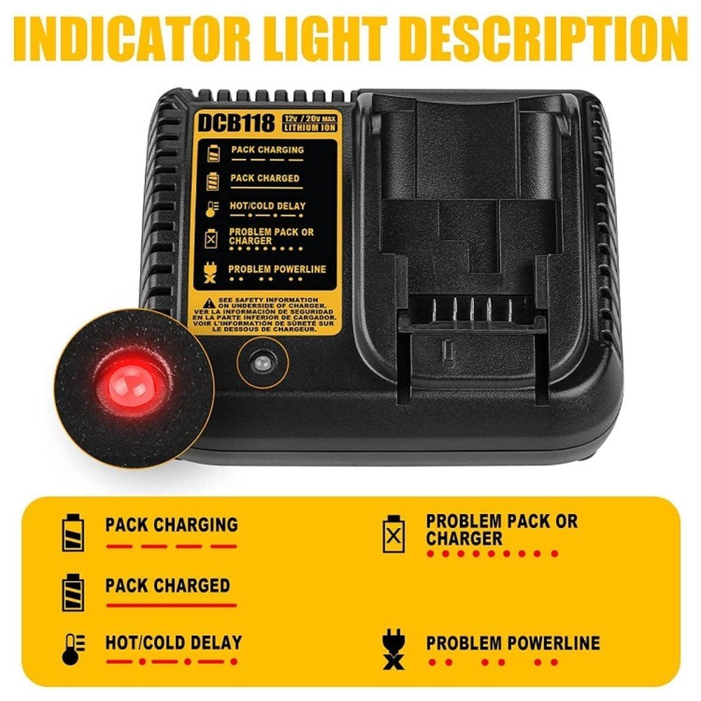 DCB118 For Dewalt 12V - 20V Electric Tool Battery Charger, US (Black), EU (Black), UK (Black), AU (Black), US (Yellow), EU (Yellow), UK (Yellow), AU (Yellow) - laboratorydeal