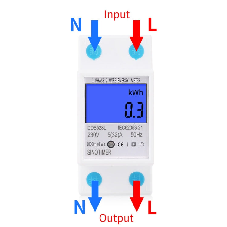 DDS528L Backlight Display Home Single-phase Rail Energy Meter 5-32A, 230V 50Hz Backlight Display, 110V 60Hz Backlight Display laboratorydeal