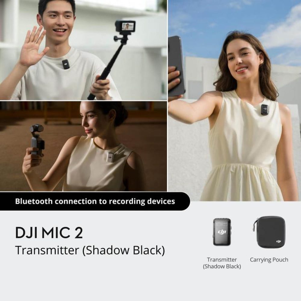 DJI Mic 2 Transmitter Bluetooth Connection To Recording Devices, 1 TX (Shadow Black), 1 TX (Pearl White) - laboratorydeal