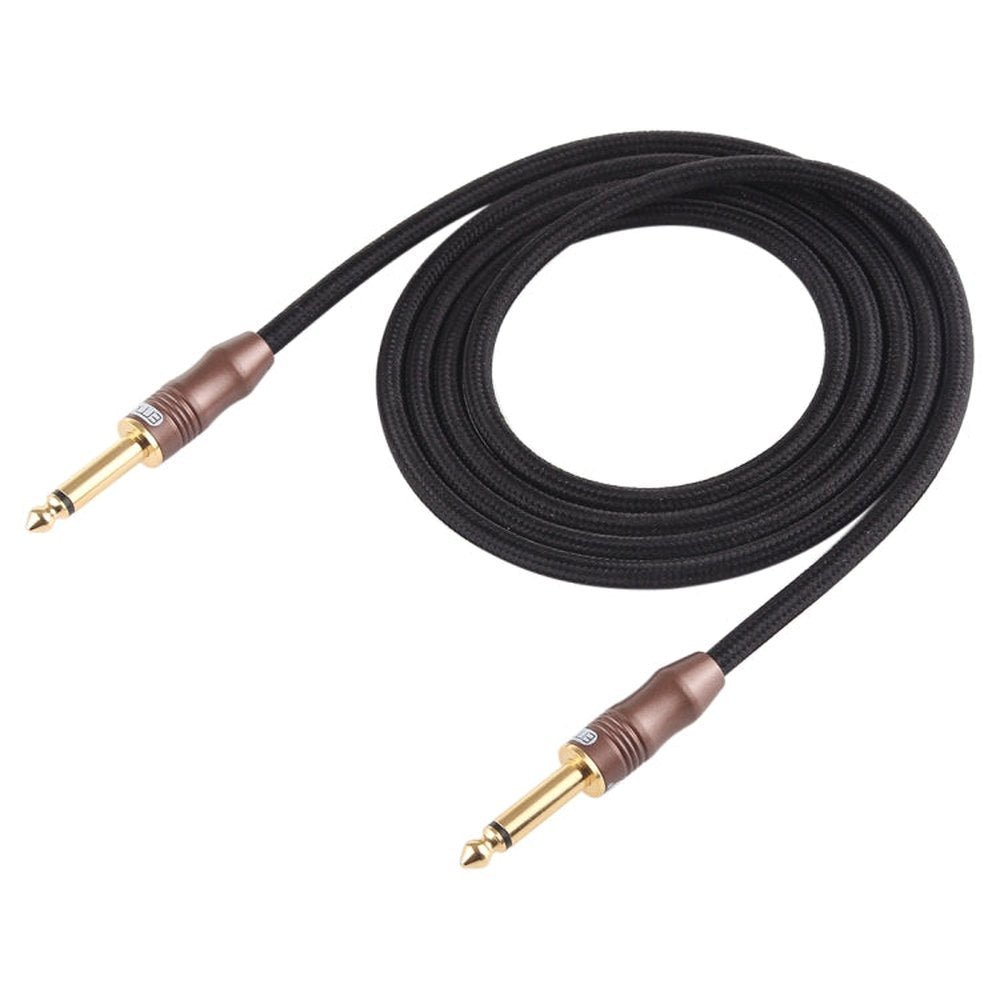 EMK 6.35mm Male to Male 3 Section Gold - plated Plug Cotton Braided Audio Cable for Guitar Amplifier Mixer, Length: 1.5m - laboratorydeal