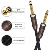EMK 6.35mm Male to Male 3 Section Gold-plated Plug Cotton Braided Audio Cable for Guitar Amplifier Mixer, Length: 1.5m