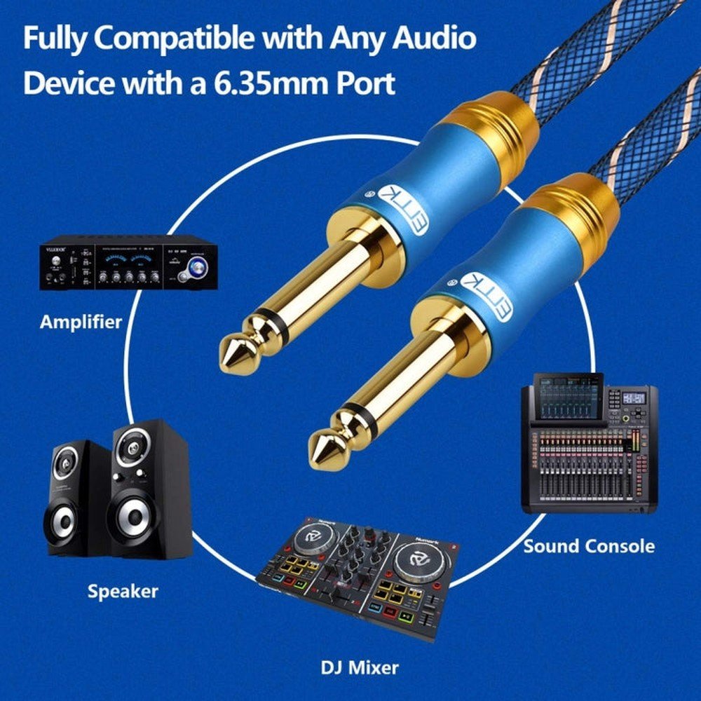 EMK 6.35mm Male to Male 3 Section Gold - plated Plug Grid Nylon Braided Audio Cable for Speaker Amplifier Mixer, Length: 1.5m - laboratorydeal