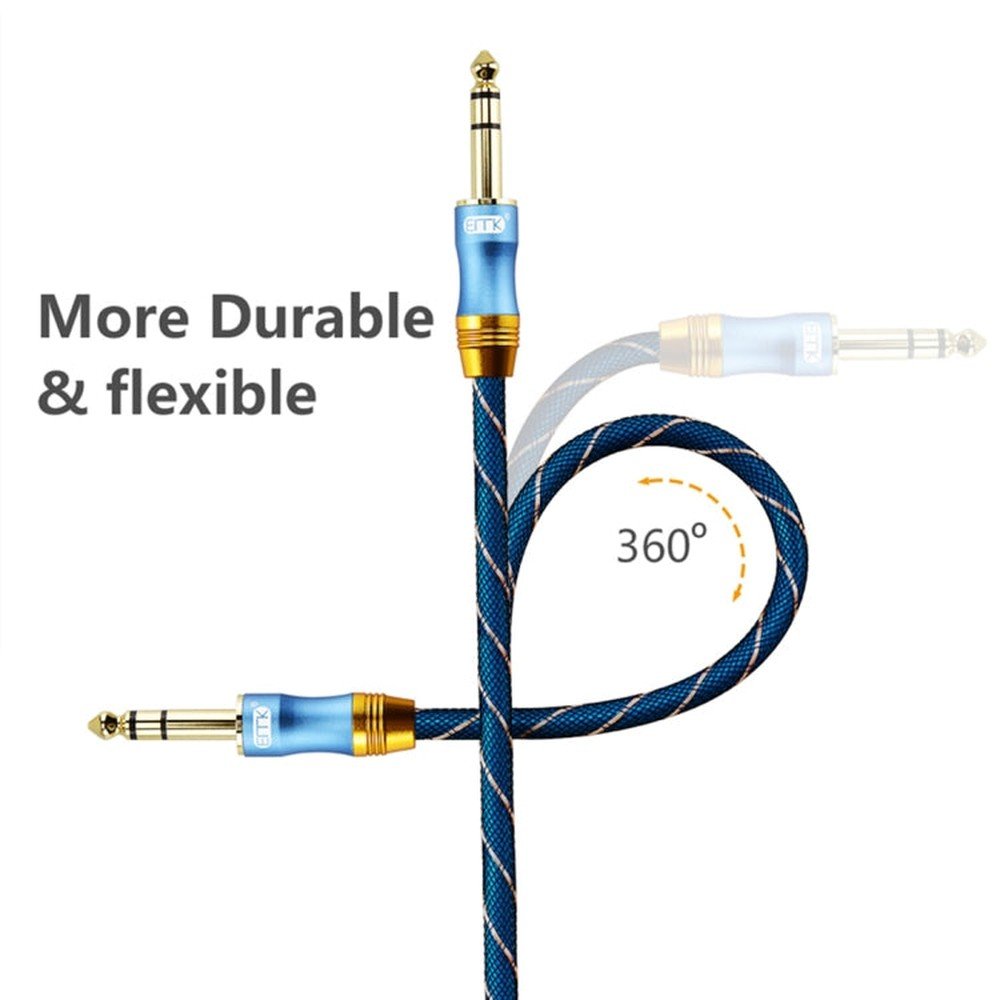 EMK 6.35mm Male to Male 4 Section Gold - plated Plug Grid Nylon Braided Audio Cable for Speaker Amplifier Mixer, Length: 2m - laboratorydeal