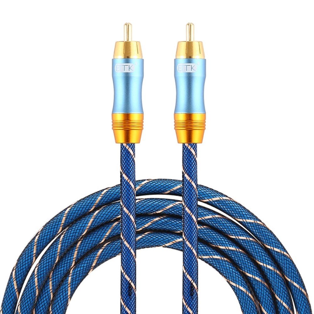EMK 8mm RCA Male to 6mm RCA Male Gold - plated Plug Grid Nylon Braided Audio Coaxial Cable for Speaker Amplifier Mixer, Length: 2m - laboratorydeal
