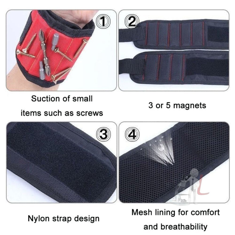 Electric Woodworking Multifunctional Powerful Magnetic Wrist Strap, Style:, Three Rows Black, Three Rows Red, Three Rows Blue, Five Rows Black, Five Rows Red, Five Rows Blue - laboratorydeal