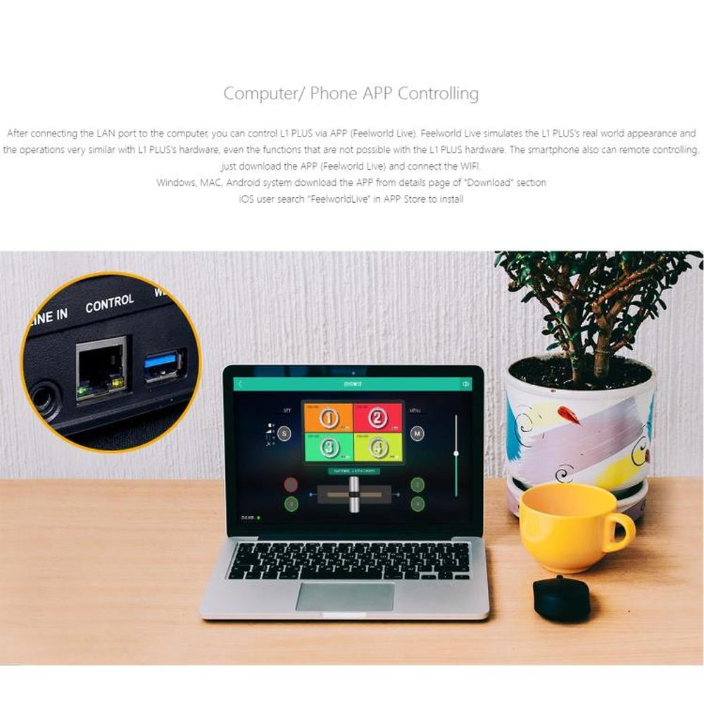 FEELWORLD L1 PLUS Multi - camera Video Mixer Switcher Touch Screen PTZ Control USB3.0 Fast Streaming Switcher, L1 PLUS - laboratorydeal