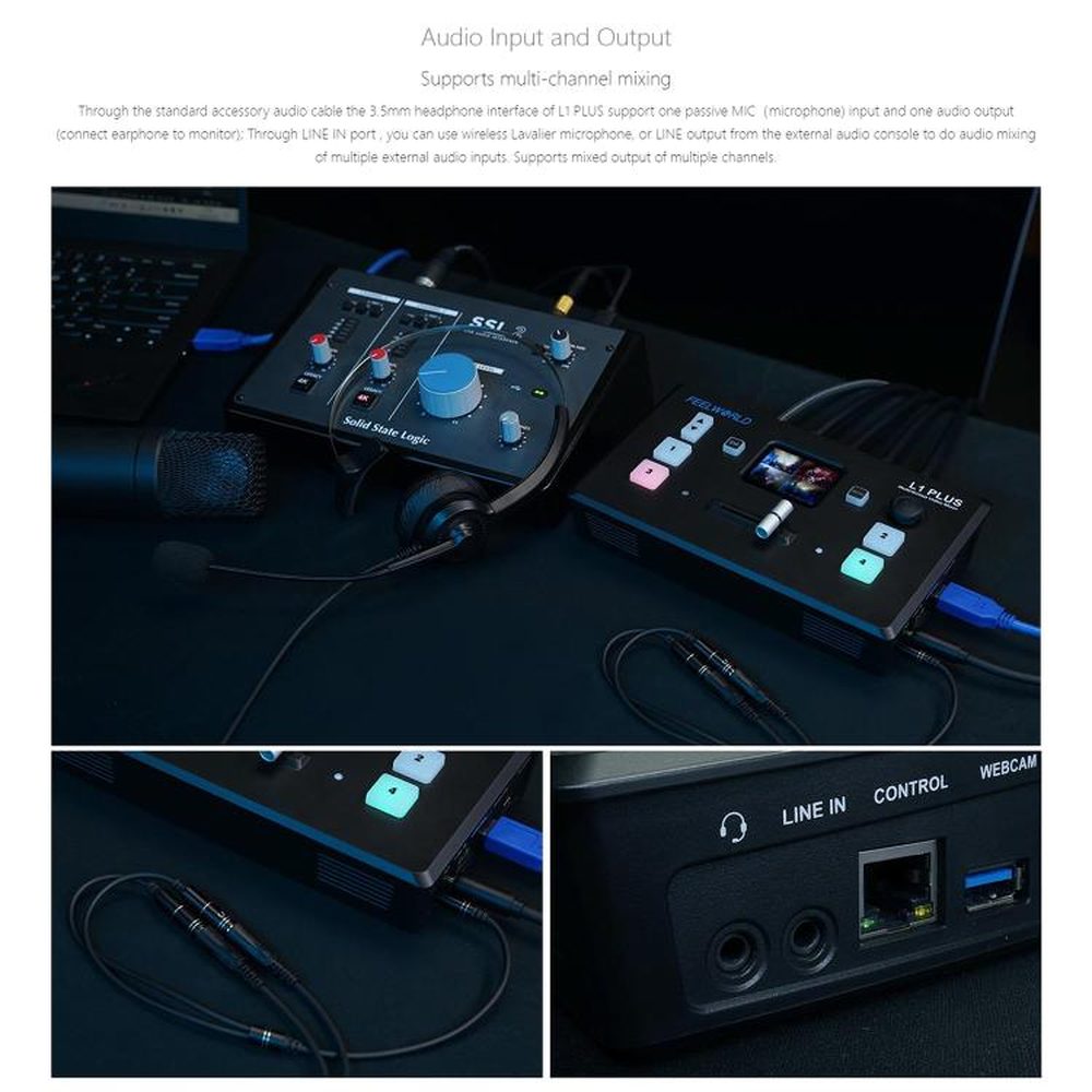 FEELWORLD L1 PLUS Multi - camera Video Mixer Switcher Touch Screen PTZ Control USB3.0 Fast Streaming Switcher, L1 PLUS - laboratorydeal