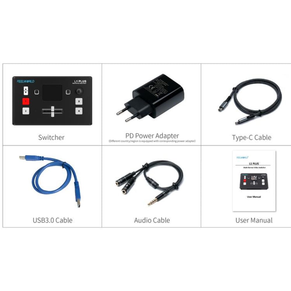 FEELWORLD L1 PLUS Multi - camera Video Mixer Switcher Touch Screen PTZ Control USB3.0 Fast Streaming Switcher, L1 PLUS - laboratorydeal