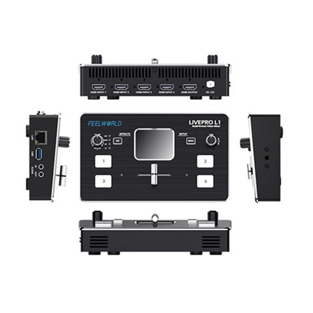 FEELWORLD LIVEPRO L1 Multi - camera Media Live Broadcast 4 - Channel Live Production Switcher with 2.0 inch TFT Screen - laboratorydeal