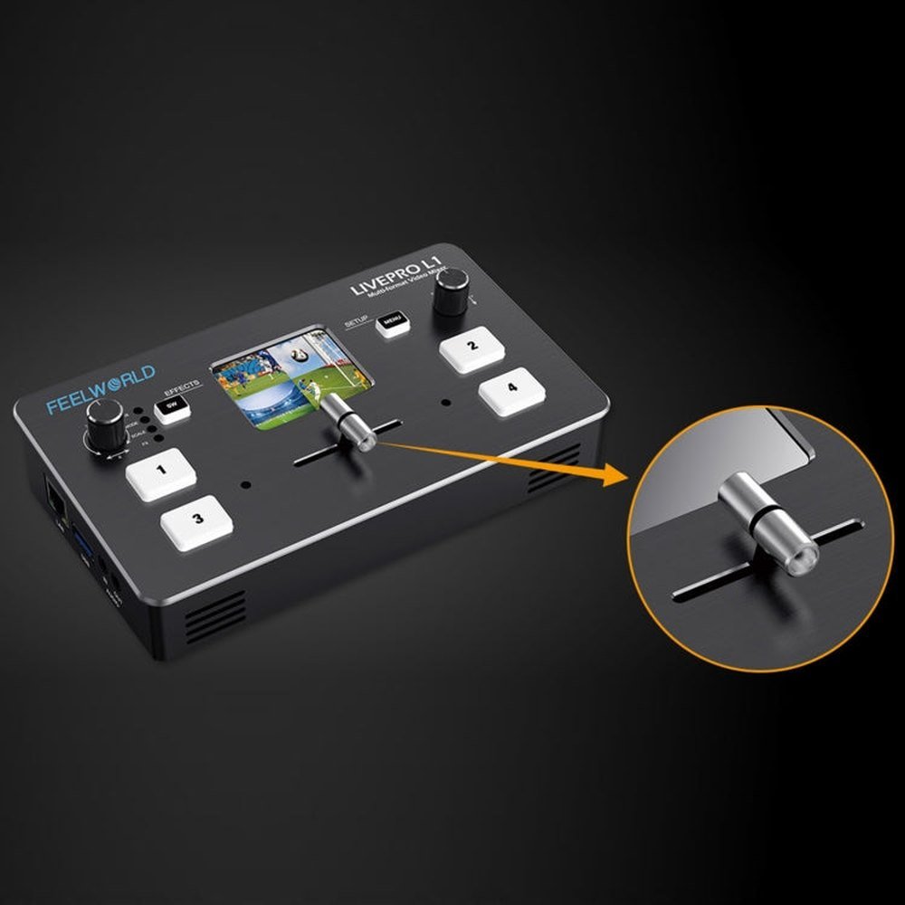 FEELWORLD LIVEPRO L1 Multi - camera Media Live Broadcast 4 - Channel Live Production Switcher with 2.0 inch TFT Screen - laboratorydeal