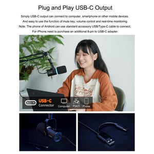 FEELWORLD PM1 - AS XLR/USB Dynamic Microphone for Podcasting Recording Gaming Live Streaming with Boom Arm, PM1 - AS - laboratorydeal