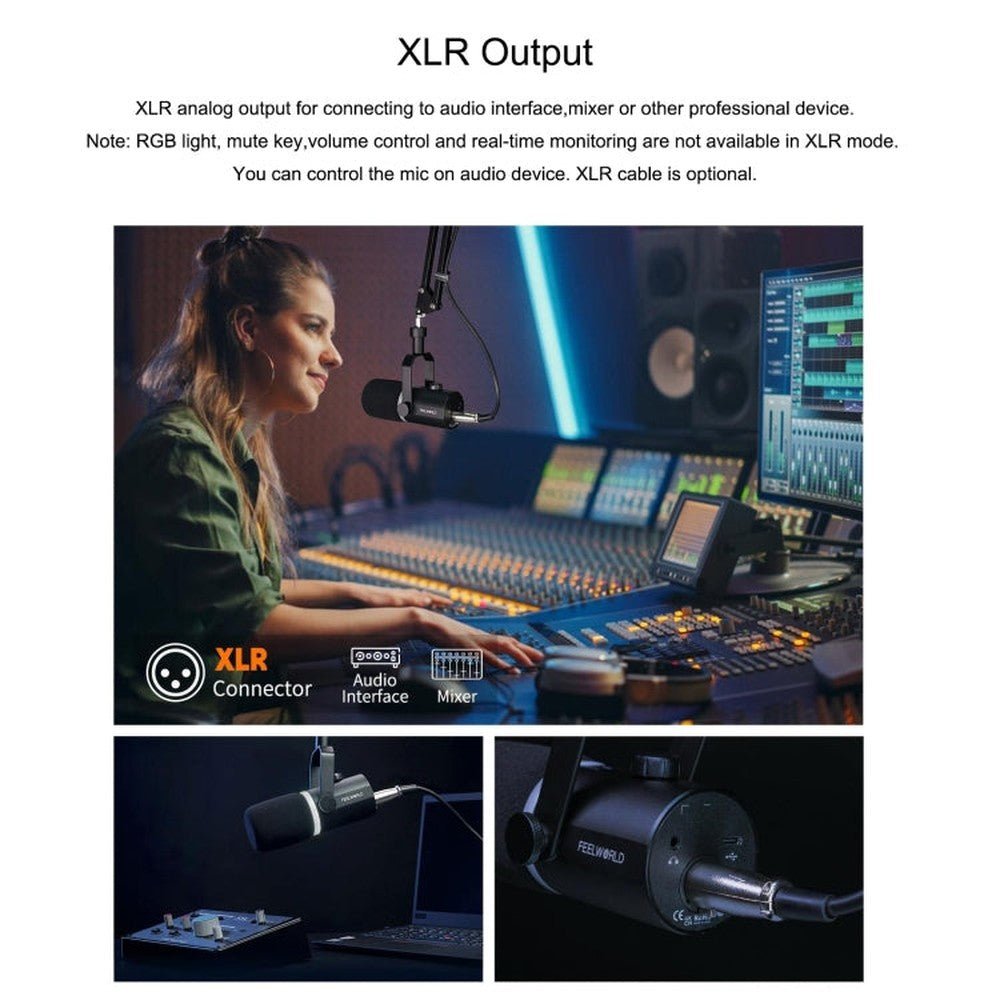FEELWORLD PM1 - AS XLR/USB Dynamic Microphone for Podcasting Recording Gaming Live Streaming with Boom Arm, PM1 - AS - laboratorydeal